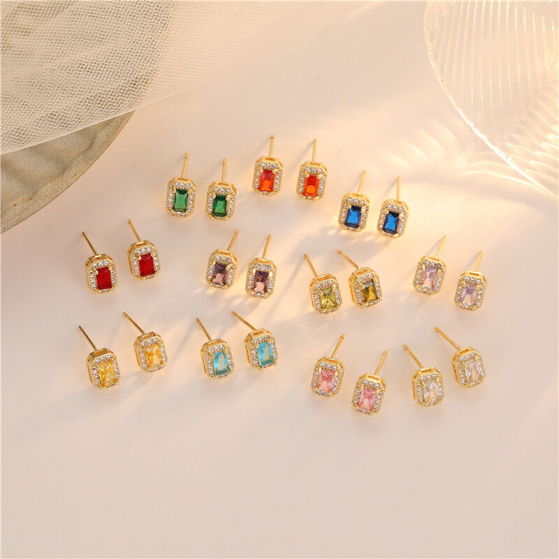 Quality Fashion 14K Gold-Plated Zircon Earrings Square Zircon Studs 925 Silver Needle Anti Allergic Earring factory