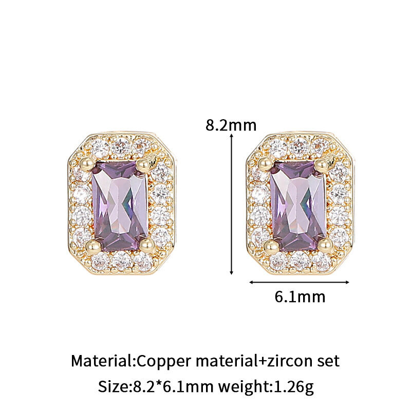 Quality Fashion 14K Gold-Plated Zircon Earrings Square Zircon Studs 925 Silver Needle Anti Allergic Earring factory
