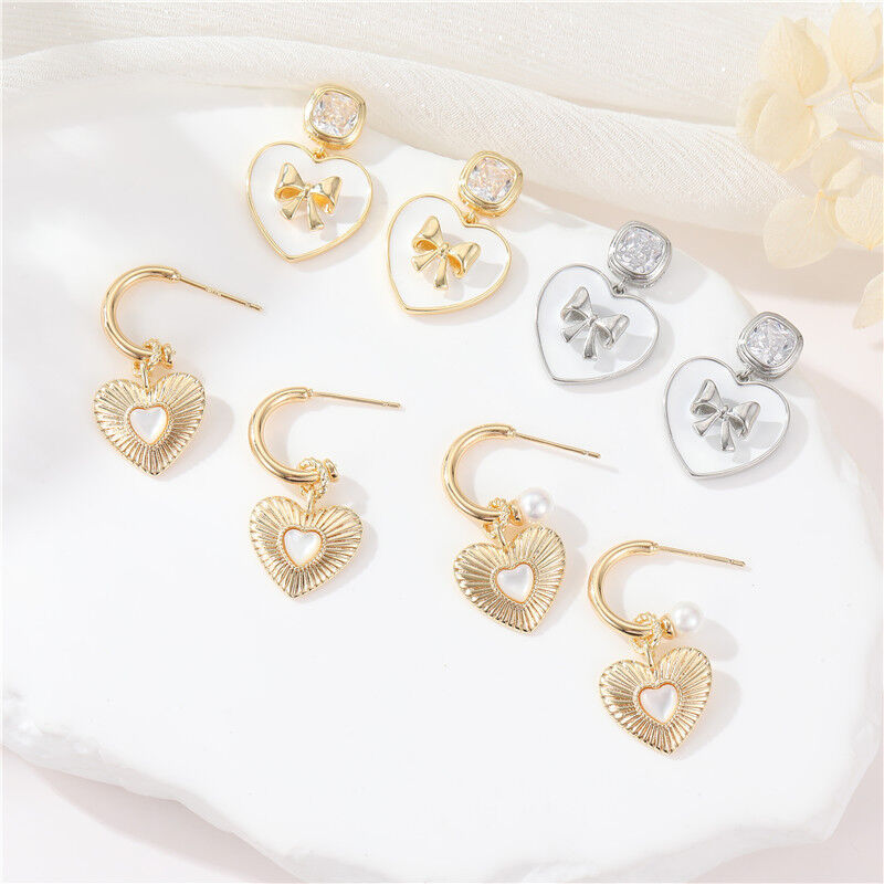 quality Wholesale 14K Gold Plated Earrings Cute Zircon Heart Shape Shell Earring Bow Pearl Women's Earring Accessories factory