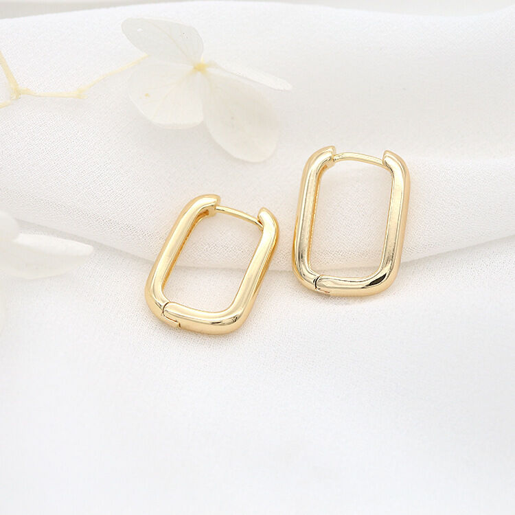 quality Simple Deign Brass 14K Gold Plated Rectangle Shape Hoop Earrings Jewelry DIY factory