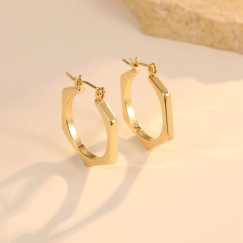 Quality Fashion Light Luxury Earring for Women Pentagonal Geometric  Shaped  Ear Hooks French Retro Gold Plated Earrings Wholesale factory