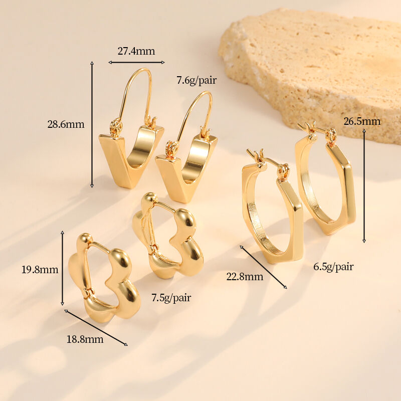 Quality Fashion Light Luxury Earring for Women Pentagonal Geometric  Shaped  Ear Hooks French Retro Gold Plated Earrings Wholesale factory