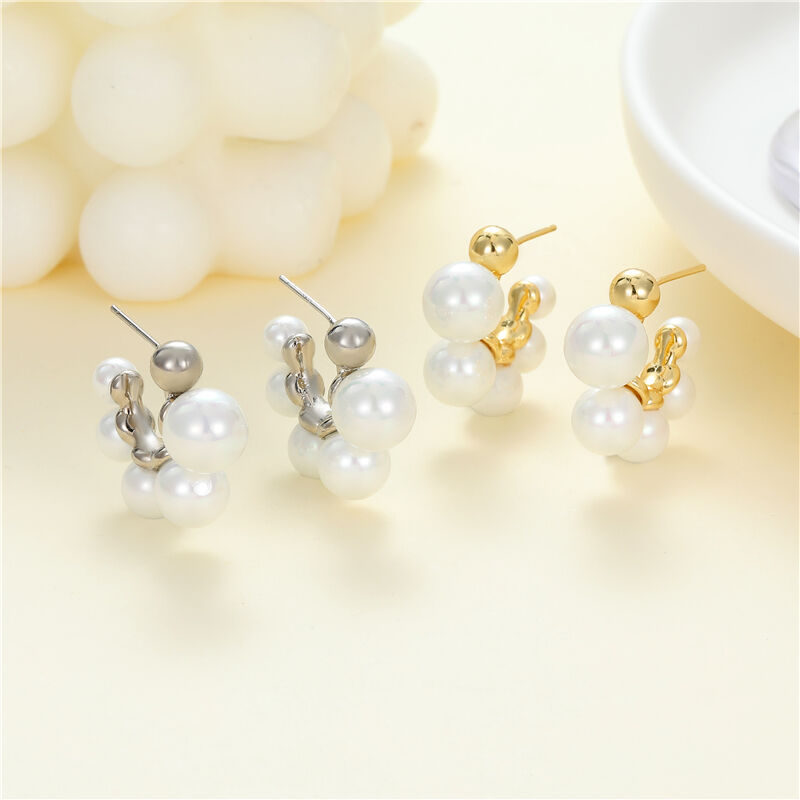 quality Wholesale Jiexing Jewelry Pearl Design Earring Gold Plated C-Shape Daily Design Stud Earrings S925 Silver Needle for Women Girls factory