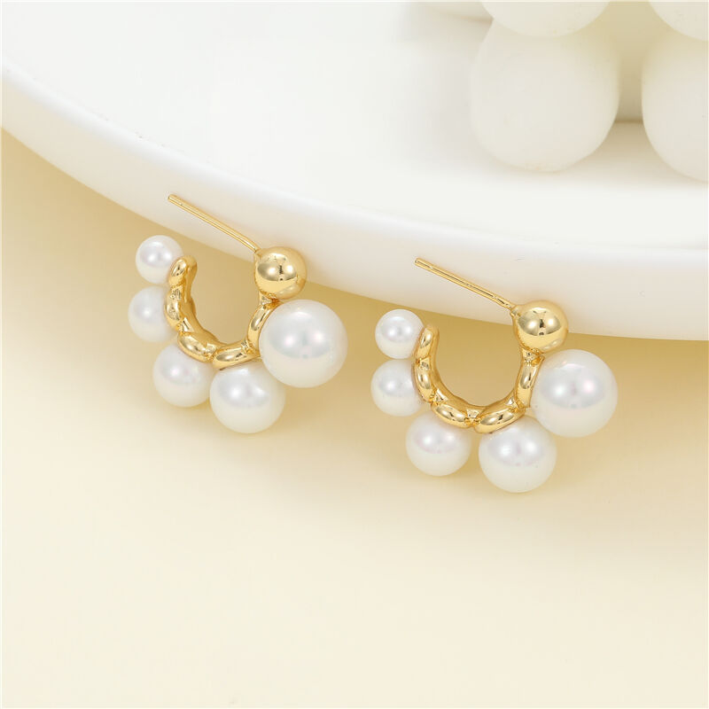 quality Wholesale Jiexing Jewelry Pearl Design Earring Gold Plated C-Shape Daily Design Stud Earrings S925 Silver Needle for Women Girls factory