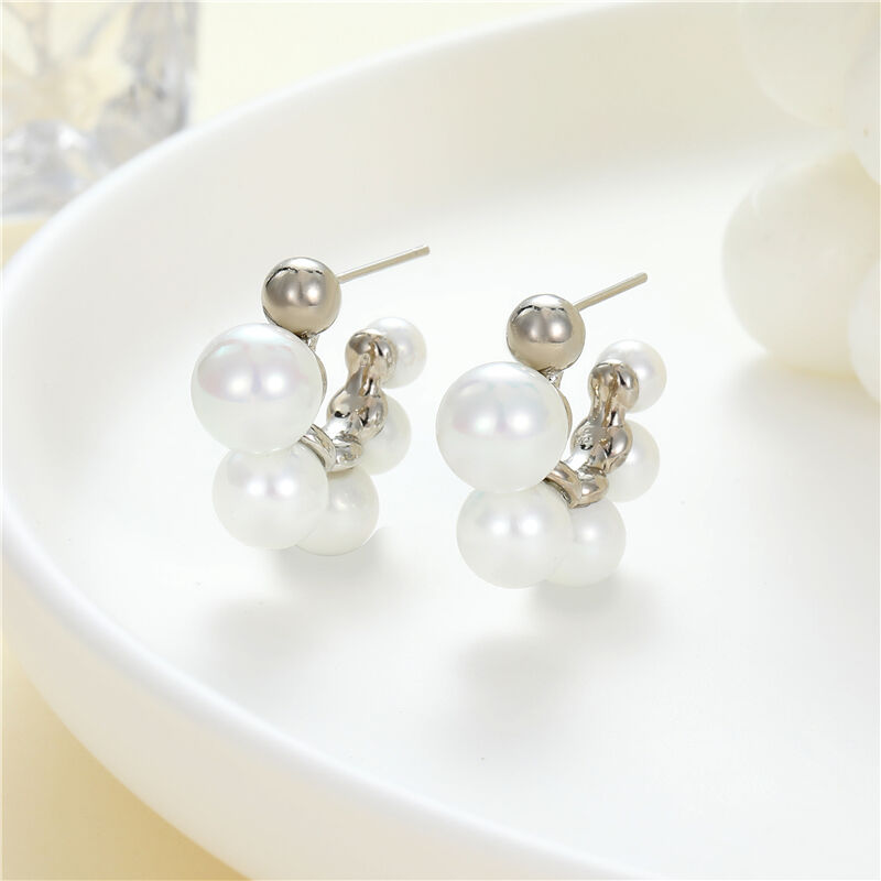 quality Wholesale Jiexing Jewelry Pearl Design Earring Gold Plated C-Shape Daily Design Stud Earrings S925 Silver Needle for Women Girls factory