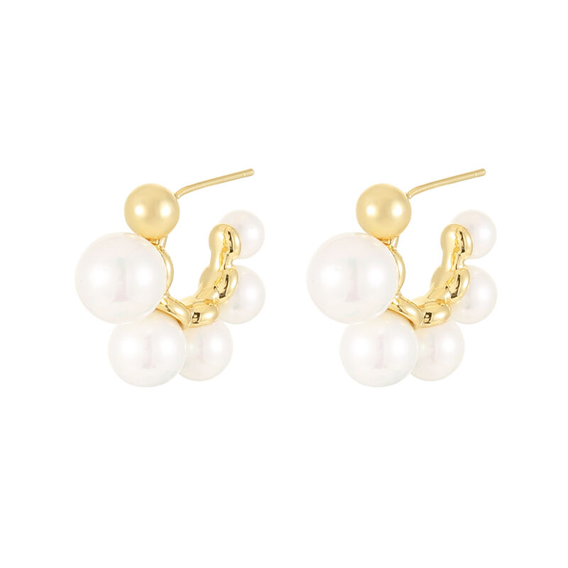 quality Wholesale Jiexing Jewelry Pearl Design Earring Gold Plated C-Shape Daily Design Stud Earrings S925 Silver Needle for Women Girls factory
