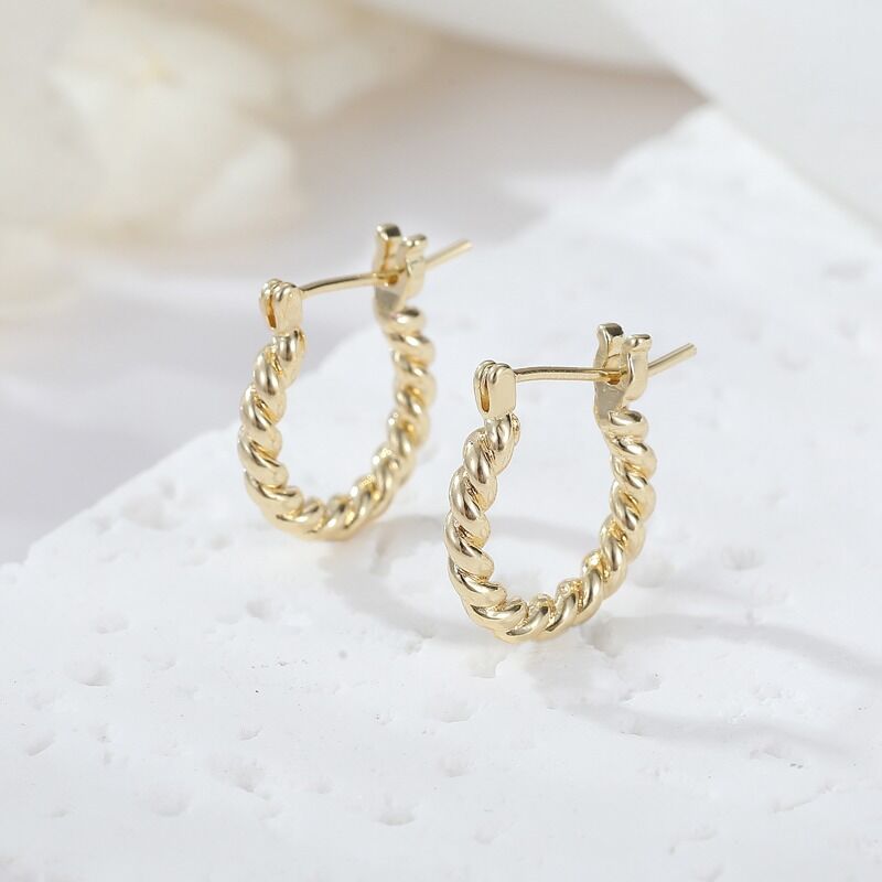 quality High Fashion Womens Jewellery Chunky 14K Gold Textured Hoop Earrings for Women Girls factory