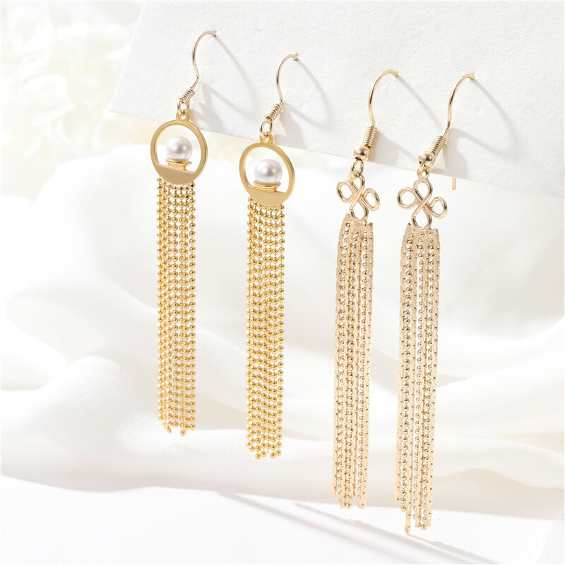 quality Korean Jewelry Hypoallergenic Classy Bow Pearl Bead Chain Tassel Drop Dangle Earrings Women Wholesale factory