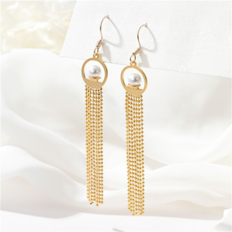 quality Korean Jewelry Hypoallergenic Classy Bow Pearl Bead Chain Tassel Drop Dangle Earrings Women Wholesale factory