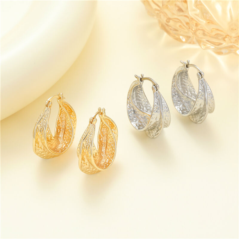 quality Jiexing Trendy Hoop Earring 14K Gold Plated Fashion Texture Shape Daily Design Hoop Loop Earrings for Women Girls factory