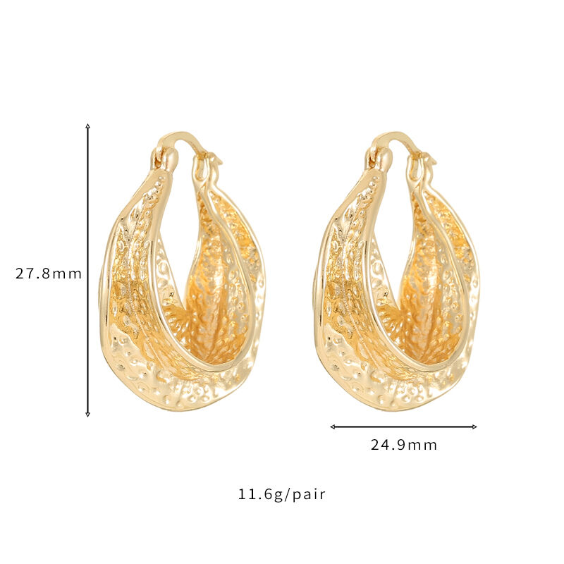 quality Jiexing Trendy Hoop Earring 14K Gold Plated Fashion Texture Shape Daily Design Hoop Loop Earrings for Women Girls factory