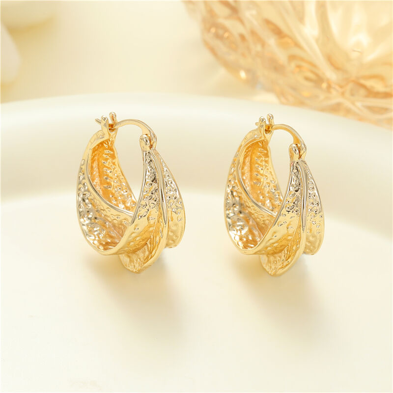 quality Jiexing Trendy Hoop Earring 14K Gold Plated Fashion Texture Shape Daily Design Hoop Loop Earrings for Women Girls factory