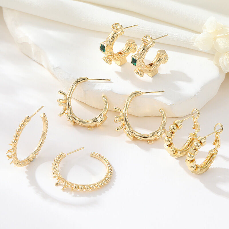 quality Wholesale 14K Gold Plated Earrings Large Hoop Fashion Earrings Hypoallergenicity Women's Ear Stud DIY Earring Accessories factory