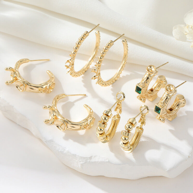 quality Wholesale 14K Gold Plated Earrings Large Hoop Fashion Earrings Hypoallergenicity Women's Ear Stud DIY Earring Accessories factory