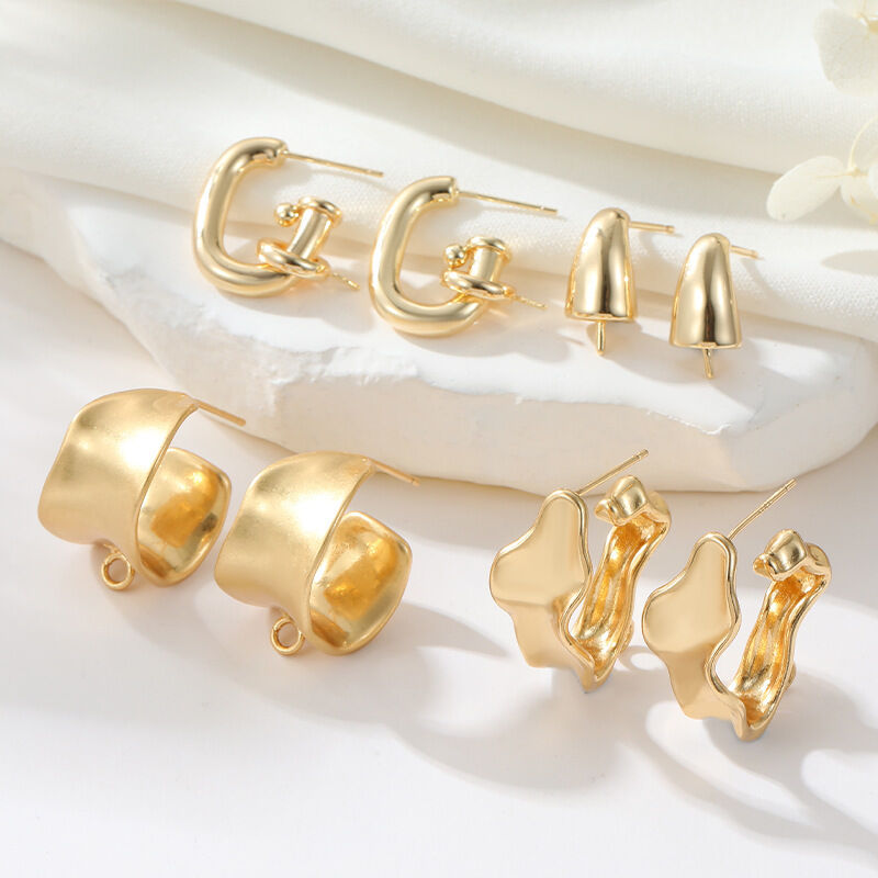 quality Hot Selling Earring Accessories Gold-Plated Curved Glossy C-Shaped Earrings for Women 925 Silver Needle Irregular Earrings factory
