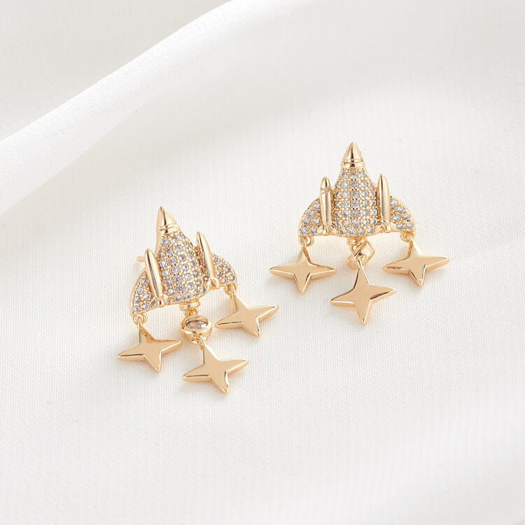 quality Factory Wholesale Fashion Women's Earrings Spaceship Studs Earrings Zircon Cute Rocket Star Jewelry Earring Accessories factory