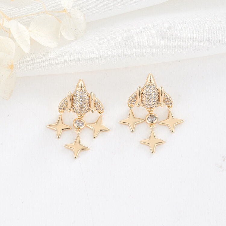 quality Factory Wholesale Fashion Women's Earrings Spaceship Studs Earrings Zircon Cute Rocket Star Jewelry Earring Accessories factory