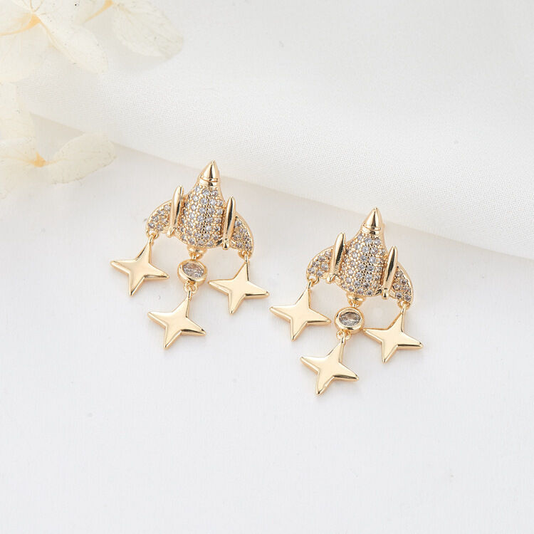 quality Factory Wholesale Fashion Women's Earrings Spaceship Studs Earrings Zircon Cute Rocket Star Jewelry Earring Accessories factory