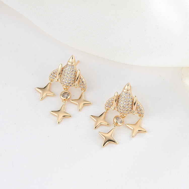 quality Factory Wholesale Fashion Women's Earrings Spaceship Studs Earrings Zircon Cute Rocket Star Jewelry Earring Accessories factory