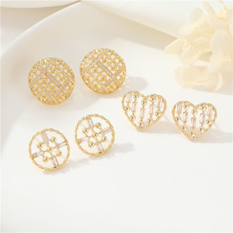 quality Wholesale Jewelry DIY Earring Accessories Heart-shaped Braided Earrings Round Hollow Zircon Paste Pearl  Earring factory