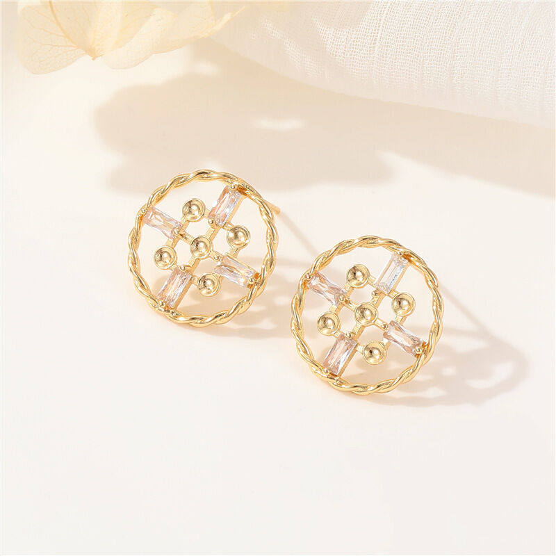quality Wholesale Jewelry DIY Earring Accessories Heart-shaped Braided Earrings Round Hollow Zircon Paste Pearl  Earring factory