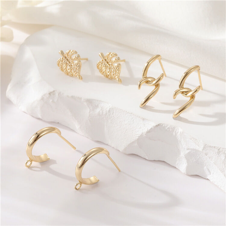 Quality Wholesale Gold Plated Earrings With Hoop Leaf Earrings Glossy  925 Silver Needle Diy Earring Accessories factory