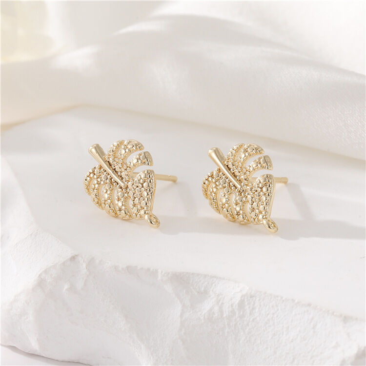 Quality Wholesale Gold Plated Earrings With Hoop Leaf Earrings Glossy  925 Silver Needle Diy Earring Accessories factory