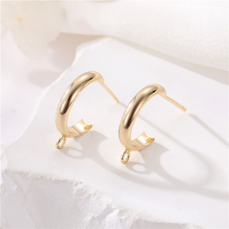Quality Wholesale Gold Plated Earrings With Hoop Leaf Earrings Glossy  925 Silver Needle Diy Earring Accessories factory