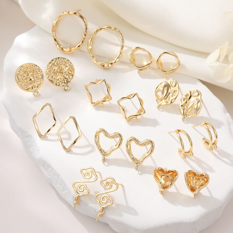 quality Wholesale DIY Earring Accessories 14K Heart Shaped Earrings Geometric Irregular Silver Post Jewelry Earrings Making Accessories factory