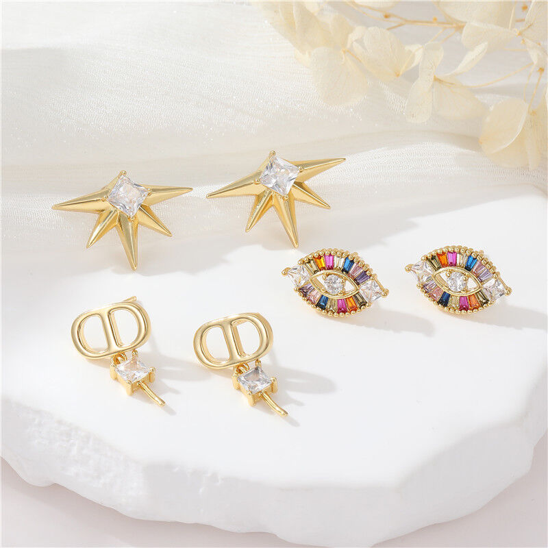 Quality Multi Colors Inlaid Zircon CD Hoop Earring for Women S925 Silver Needle  Highend Fivepointed Star Eyes Zircon Earrings factory