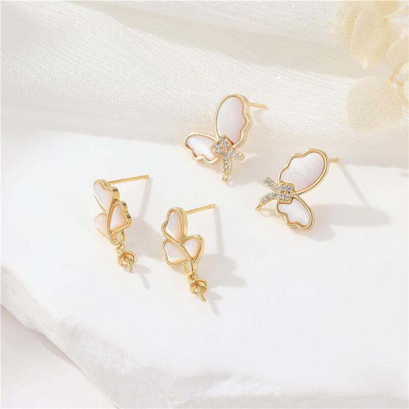 quality Wholesale High Quality 14K Gold Plated DIY Earrings Accessories Shell Earrings Stud Butterfly Earrings Women's Jewelry Findings factory