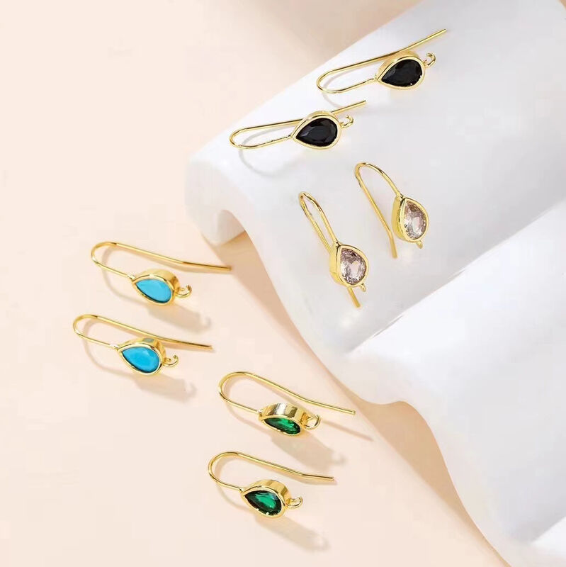quality Wholesale Jewelry Earrings Accessories 14K Gold Plated Water Drop Ear Hooks Zircon Ear Hooks DIY Strap Earrings factory