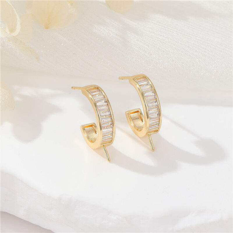 quality Wholesale 14K Gold Plated Round Zircon Stud Earring Fashion Pearl for Women 925 Silver Needles Earrings DIY Jewelry Accessories factory