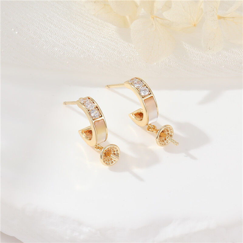 quality Wholesale 14K Gold Plated Round Zircon Stud Earring Fashion Pearl for Women 925 Silver Needles Earrings DIY Jewelry Accessories factory