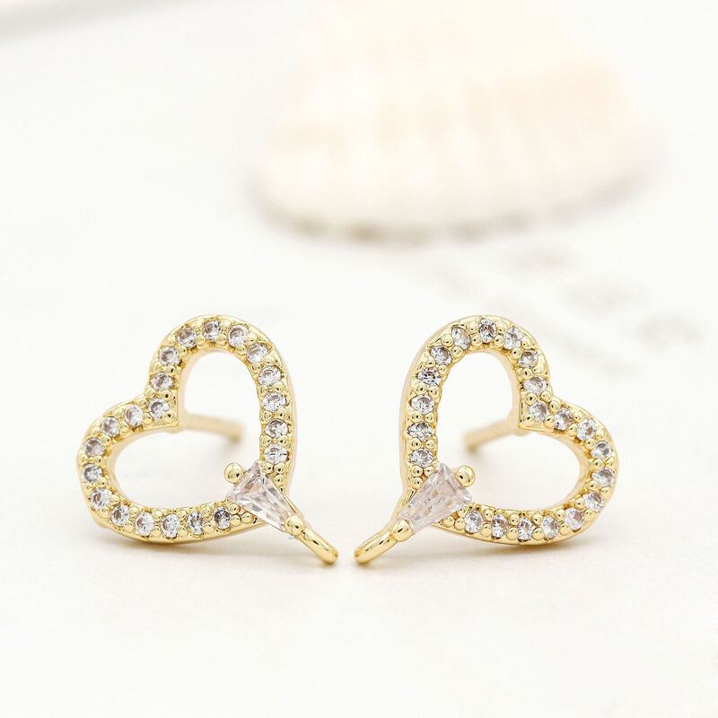 quality Hot Selling Earring Accessories Gold Plated Earrings 925 Silver Needle  Zircon Heart Shaped Earrings factory