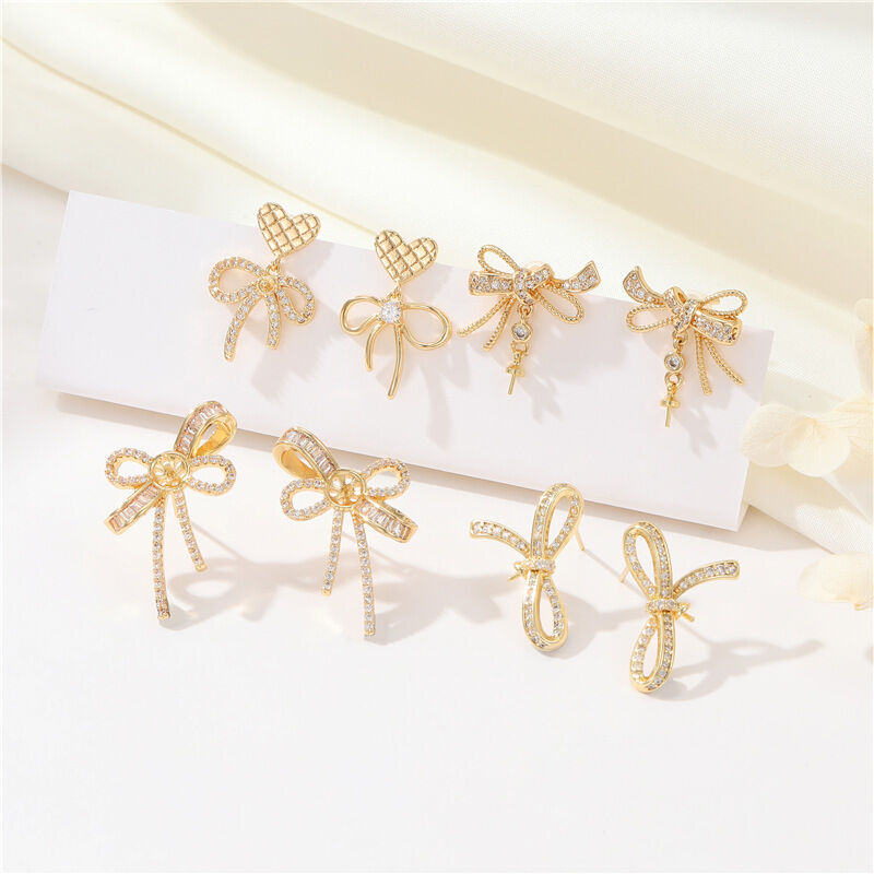 quality Hot Selling Earrings Accessories 14K Gold Bow Earrings for Women Cute Heart Shaped Straps Earings DIY Jewelry Findings factory