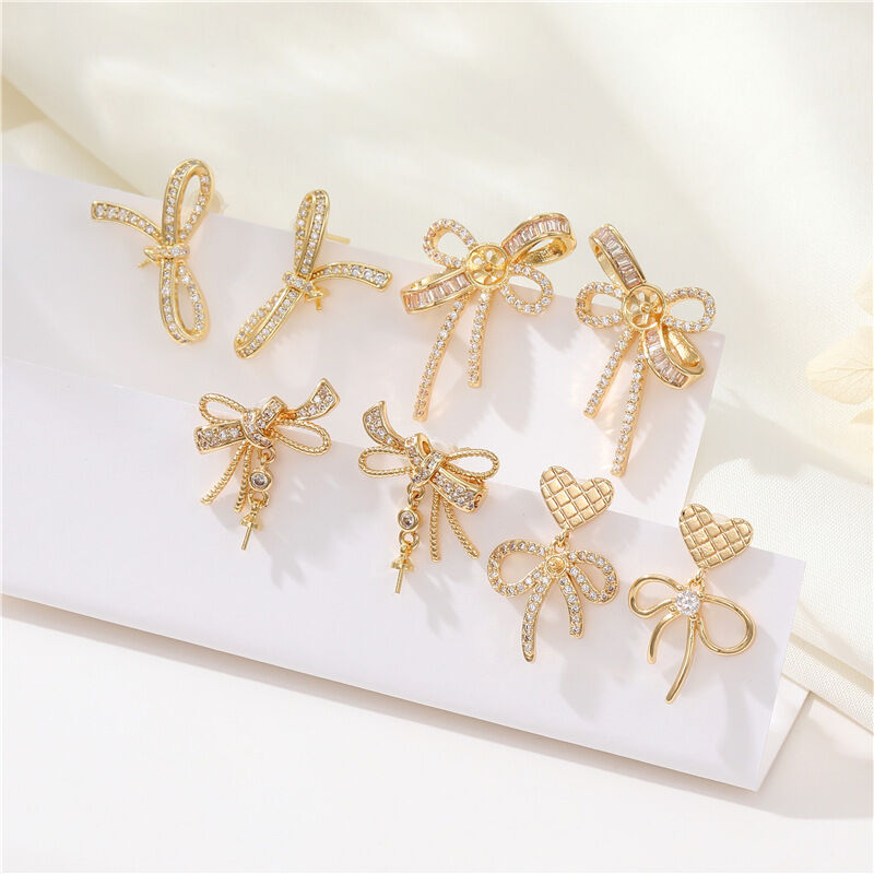 quality Hot Selling Earrings Accessories 14K Gold Bow Earrings for Women Cute Heart Shaped Straps Earings DIY Jewelry Findings factory