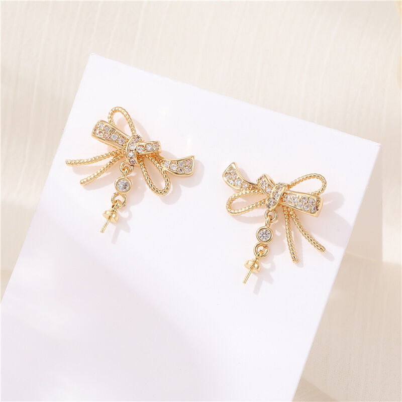 quality Hot Selling Earrings Accessories 14K Gold Bow Earrings for Women Cute Heart Shaped Straps Earings DIY Jewelry Findings factory