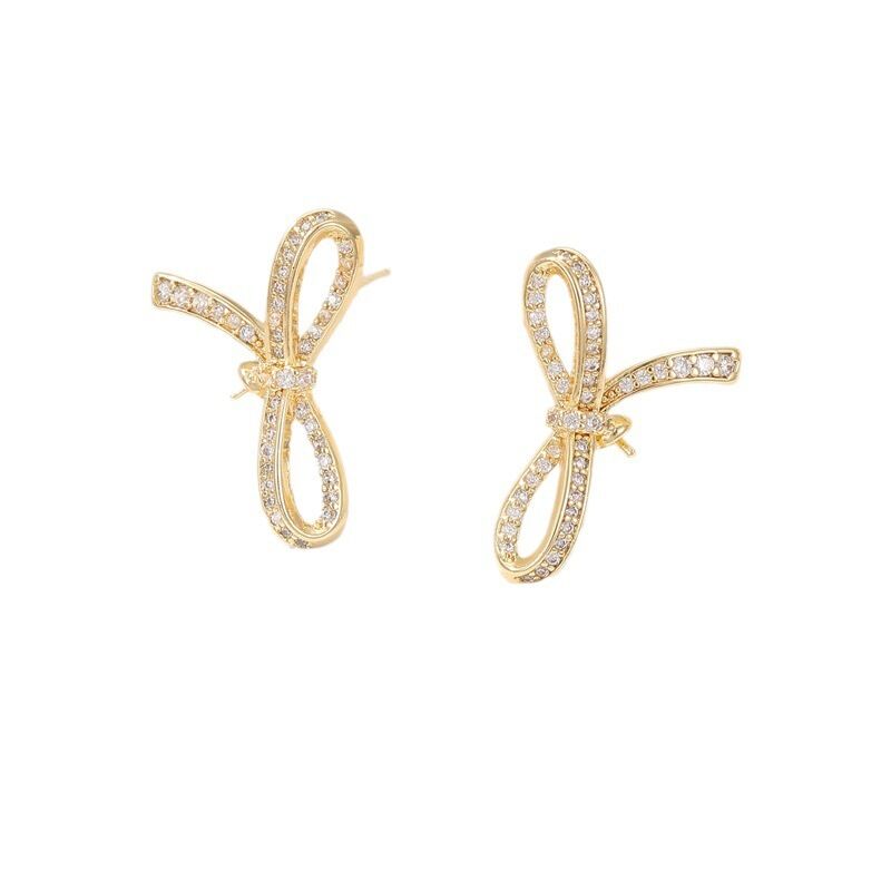 quality Hot Selling Earrings Accessories 14K Gold Bow Earrings for Women Cute Heart Shaped Straps Earings DIY Jewelry Findings factory