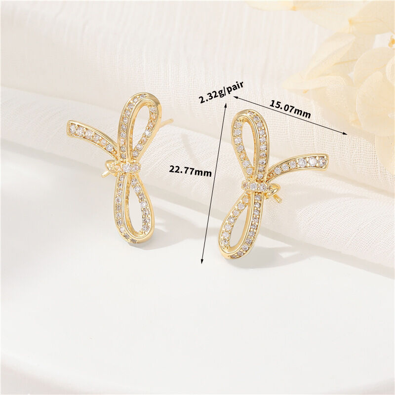 quality Hot Selling Earrings Accessories 14K Gold Bow Earrings for Women Cute Heart Shaped Straps Earings DIY Jewelry Findings factory