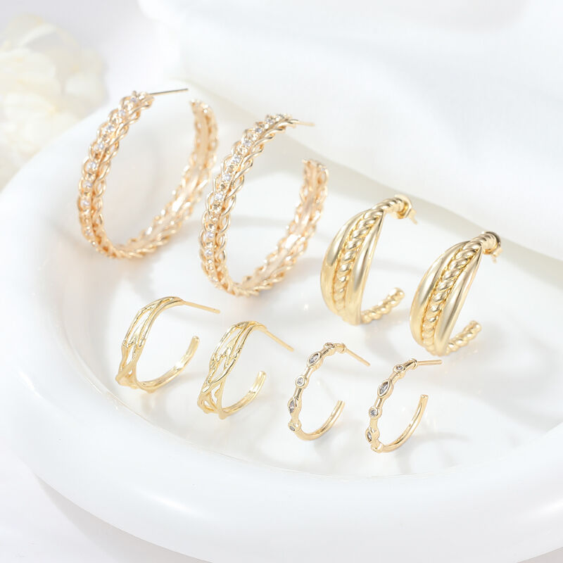 quality Hot Selling Fashion Gold Plated 925 Silver Needle Hypoallergenic Earrings Zircon Earrings Braided Teng Rattan Earrings for Women factory