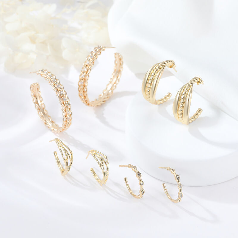 quality Hot Selling Fashion Gold Plated 925 Silver Needle Hypoallergenic Earrings Zircon Earrings Braided Teng Rattan Earrings for Women factory