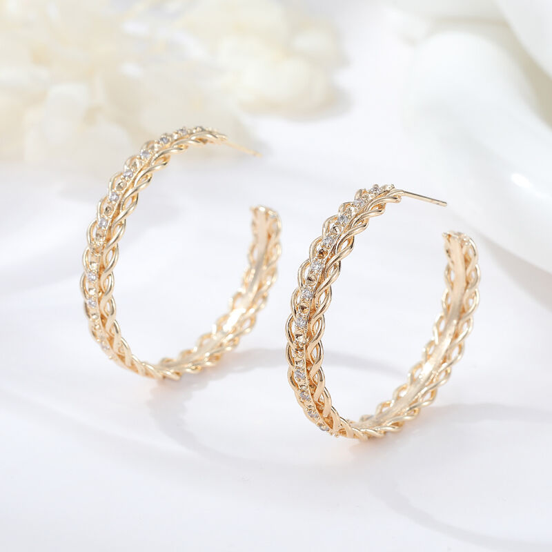 quality Hot Selling Fashion Gold Plated 925 Silver Needle Hypoallergenic Earrings Zircon Earrings Braided Teng Rattan Earrings for Women factory