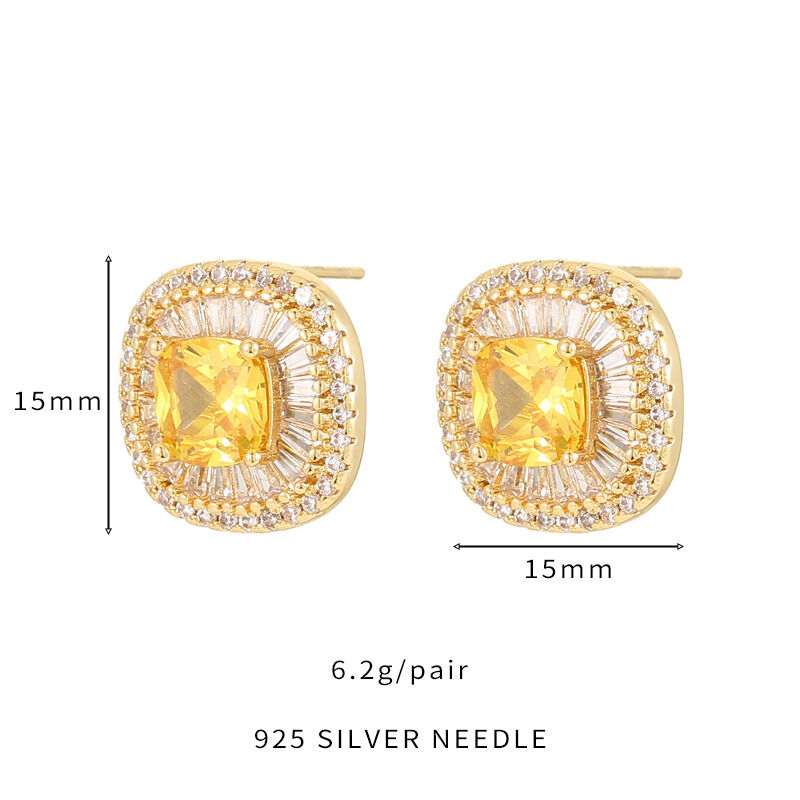 quality Wholesale Orange Zircon High Quality Jewelry Earrings Trendy Brass Square CZ Stud Earrings 14K Gold Silver Plating for Women factory