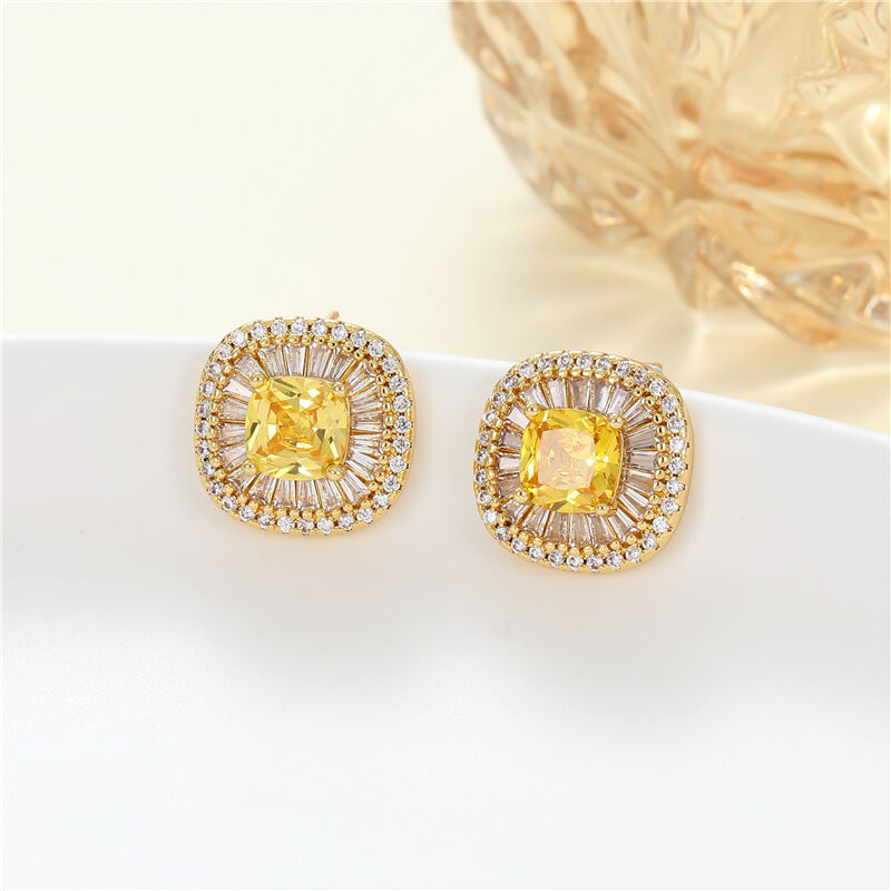 quality Wholesale Orange Zircon High Quality Jewelry Earrings Trendy Brass Square CZ Stud Earrings 14K Gold Silver Plating for Women factory