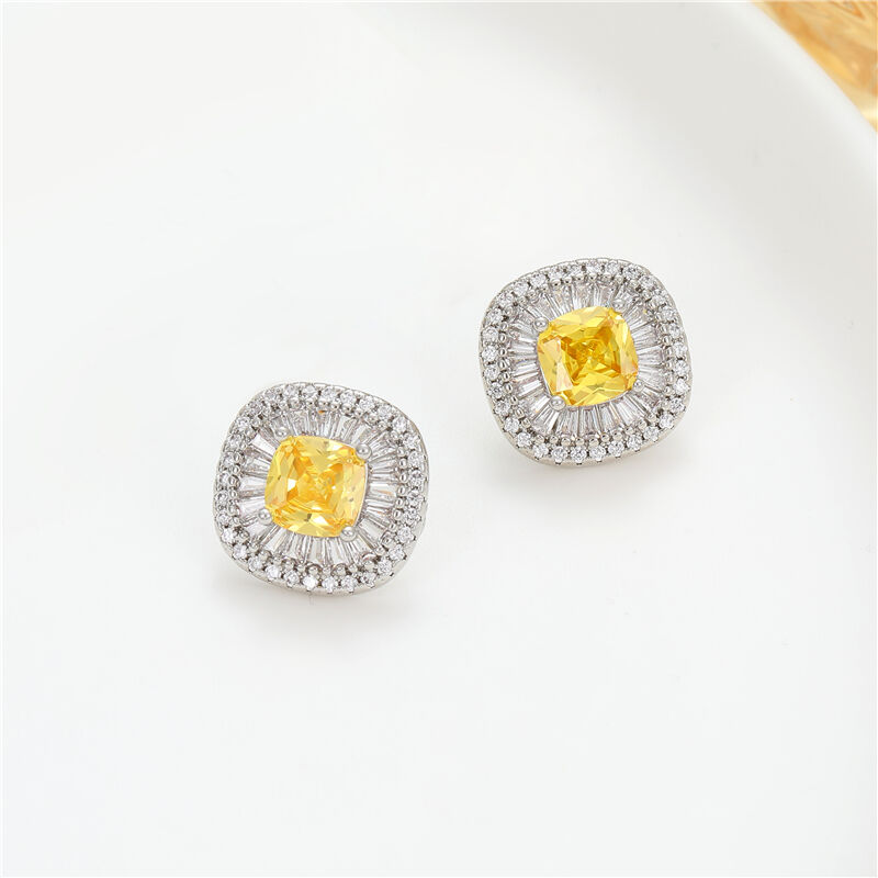quality Wholesale Orange Zircon High Quality Jewelry Earrings Trendy Brass Square CZ Stud Earrings 14K Gold Silver Plating for Women factory