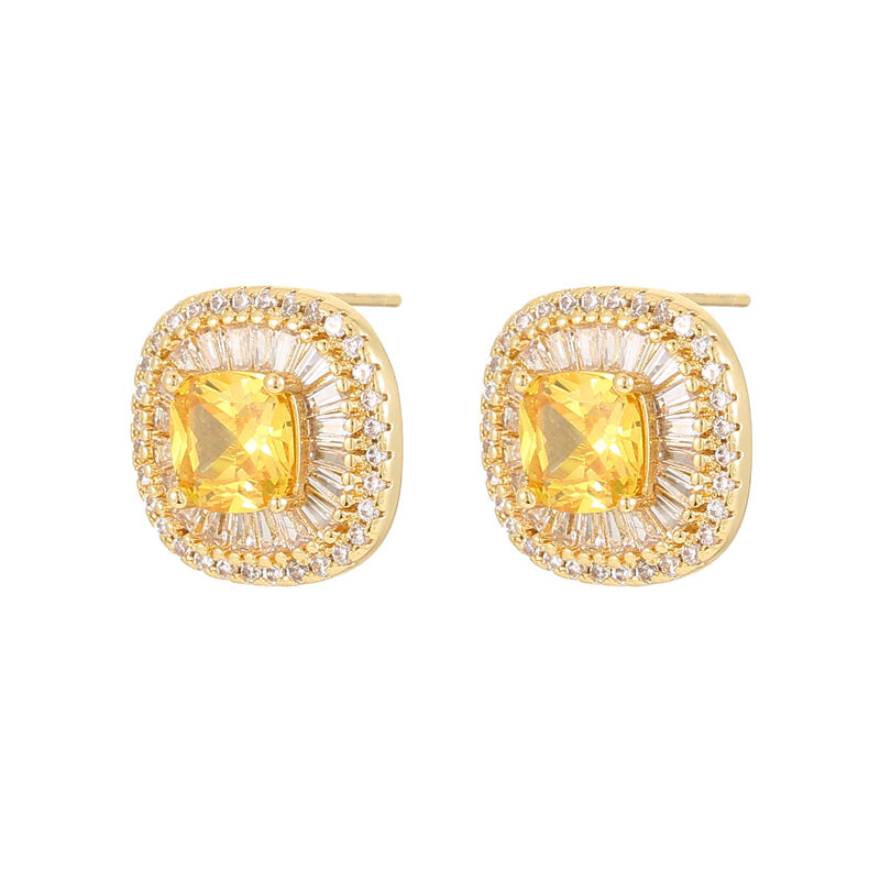 quality Wholesale Orange Zircon High Quality Jewelry Earrings Trendy Brass Square CZ Stud Earrings 14K Gold Silver Plating for Women factory