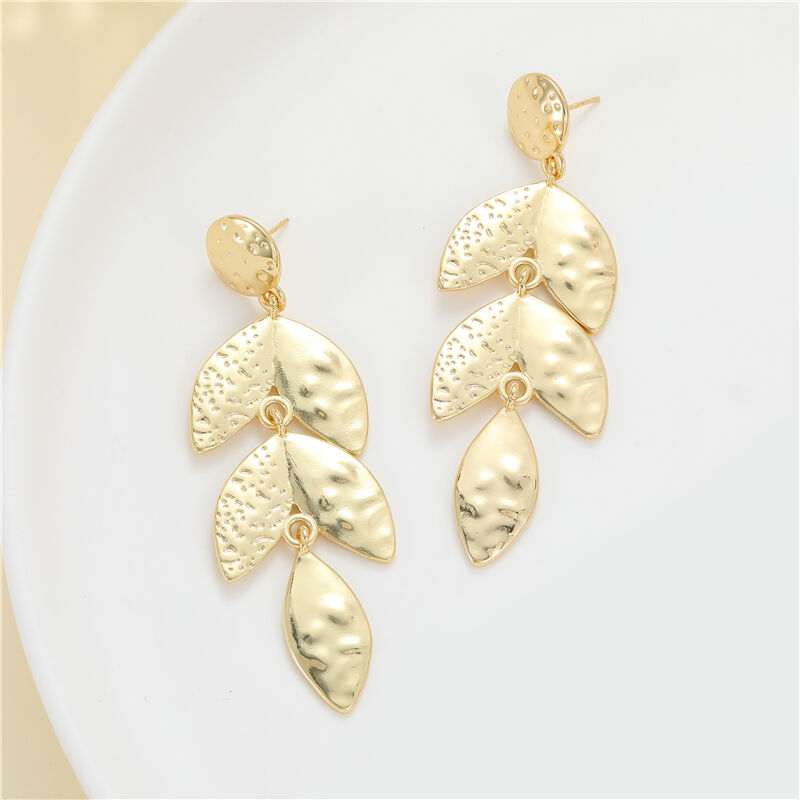 quality Hot Selling Luxury Brass 14K Gold Plated Dangle Design Tree Leaf Silver Needle Jewelry  Stud Earrings for Girls Party Gifts factory
