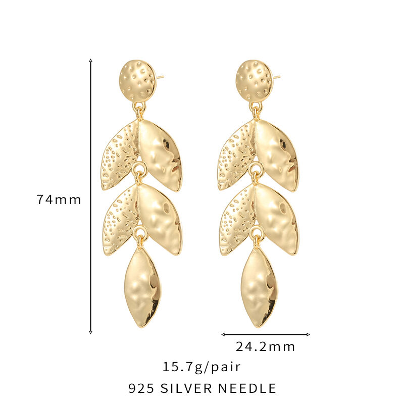 quality Hot Selling Luxury Brass 14K Gold Plated Dangle Design Tree Leaf Silver Needle Jewelry  Stud Earrings for Girls Party Gifts factory