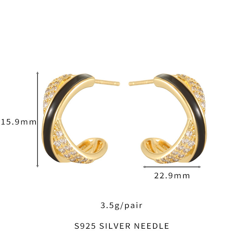 quality Jiexing Wholesale Trendy Drop Oil CZ Design X-shape Stud Earring Enamel White Black Color Jewelry Accessory for Women factory
